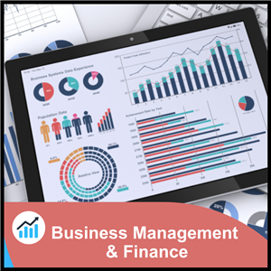 Business Management and Finance cluster. Charts and bar graphs image